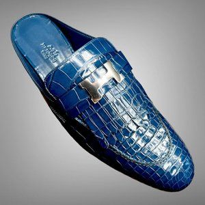 NEW Hermes NIB Blue Shiny Niloticus Crocodile Rivoli Mule Shoes Clogs EU 40